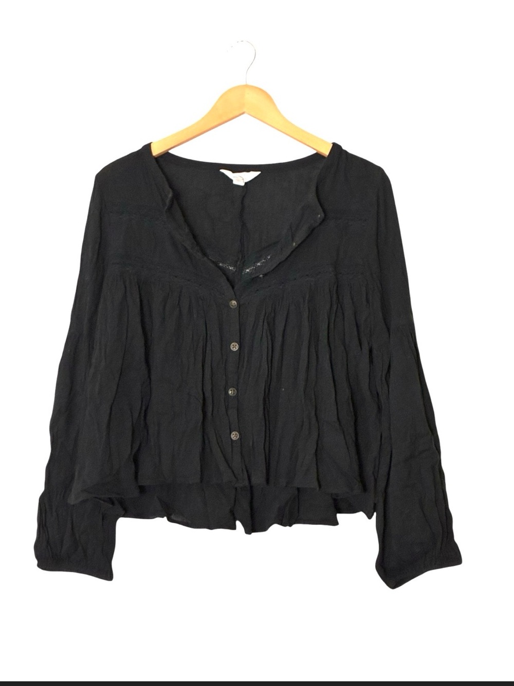 Sun & Shadow | Black long sleeve button front peasant blouse loose fit top